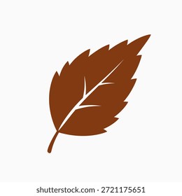 Icono de hoja de otoño marrón oscuro aislado sobre un fondo blanco, con un diseño plano simple con venas visibles.