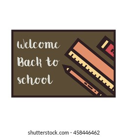 Dark brown Back To School Banner With Flat Icons. Vector Flat Illustration. Education Concept