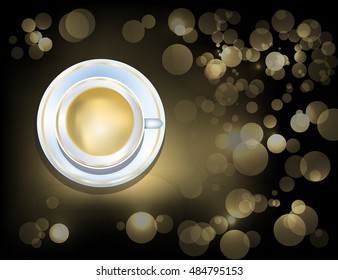 Dark brown background with cup of morning coffee