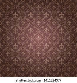 Dark brown background with floral pattern in Royal style for your design, vector illustration