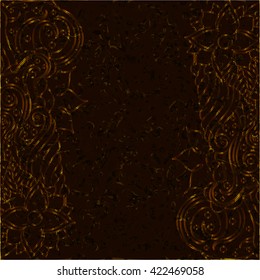Dark brown background with gold floral ornament.