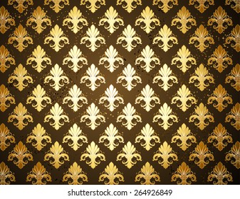 Dark brown background with gold, shiny  Fleur de Lis.