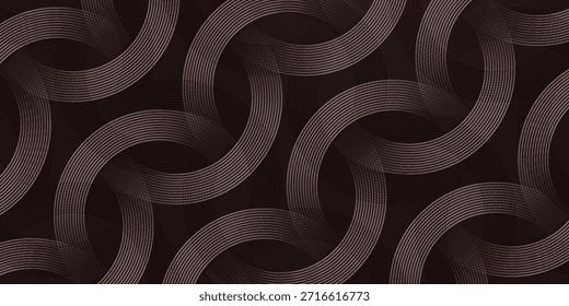 Fondo marrón oscuro con círculos dorados y líneas doradas. Fondo moderno. Ilustración vectorial. EPS 10