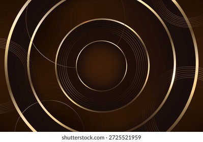 Fondo marrón oscuro con círculos dorados. Fondo moderno. Ilustración vectorial. EPS 10