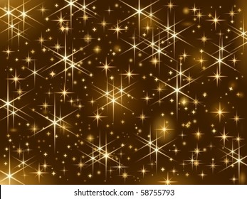 Dark brown background with sparkling golden stars.