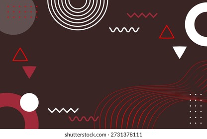 Un fondo marrón oscuro con varias Formas geométricas abstractas en blanco, rojo y marrón.