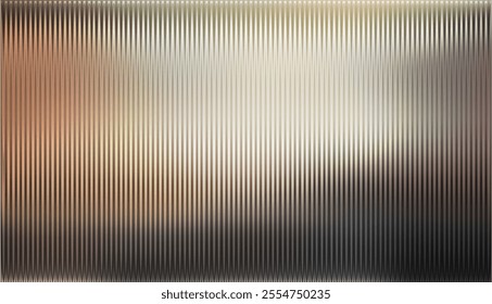 Dark brown beige orange ribbed glass. Vector ribbed glass texture background. Mesh gradient. acrylic ribbed bath surface. Reeded glass background semitransparent overlay. Bath wall window