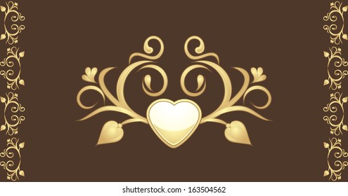 Dark brown border with golden seamless arabic ornament. Vector