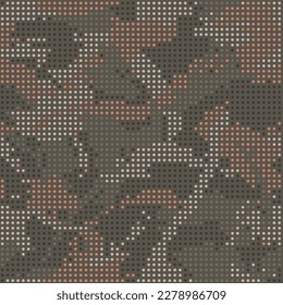 
Dark brown camouflage of the LED screen. Urban camo halftone dots texture. Military seamless pattern. Digital background. Vector