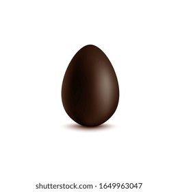 Huevo de chocolate marrón oscuro con sombra realista aislado en fondo blanco - comida dulce de postre para la decoración de Pascua con forma ovalada. Ilustración vectorial.