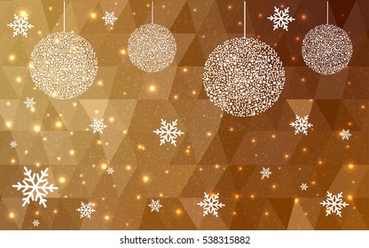Dark Brown christmas postcard low polygon background. Vector illustration consisting of triangles. Abstract triangular polygonal origami or crystal design of New Year celebration.