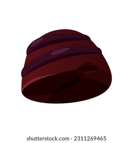 Dark, brown circle chocolate candy. Assorted sweets with praline, cocoa topping, dark bitter. Candies bonbon in different shapes. Milk sweet dessert, cooking ingredient. Vector for confectionery shop.