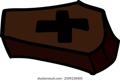  Dark Brown Coffin with Cross for Halloween and Gothic Themes