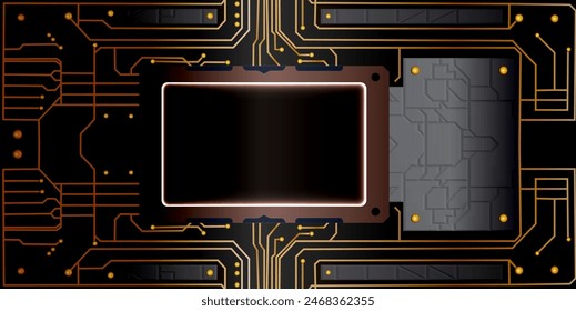 Dark brown color Light abstract technology background for computer graphics website design. Printed circuit board. Vector illustration.