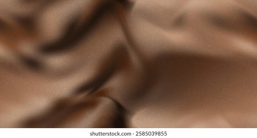 Dark brown crumpled fabric bg made of gradient mesh with noise as a seamless pattern. Soft mocha mousse color abstract vector illustration. Blurred vector background