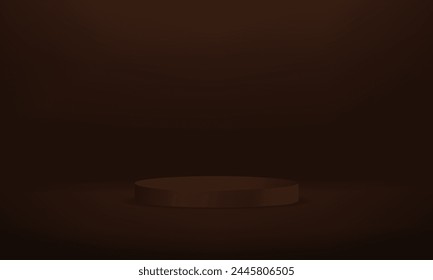 Dark brown cylinder pedestal podium. Abstract studio room platform design. Use for product display presentation, cosmetic display mockup, showcase, media banner, etc.