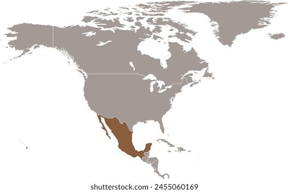 Mapa político en blanco detallado marrón oscuro de MÉXICO sobre fondo transparente usando proyección ortográfica del continente norteamericano marrón claro