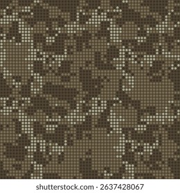 Dark brown dotted seamless camouflage pattern. Urban pixel camo, halftone texture. Military  style background. Vector digital wallpaper