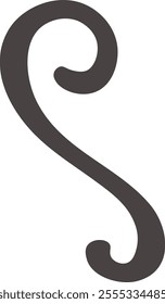 Dark brown double curl forming an elegant s shape on a white background, ideal for design projects needing a touch of sophistication and fluidity
