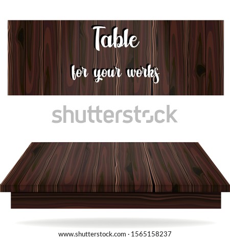Dark brown, embossed, wooden table in perspective