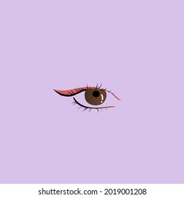 Dark brown female eye vector illustration on lilac background 