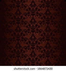 Dark brown floral background illustration with old decorative pattern