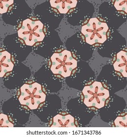 Dark brown floral daisy background. Seamless retro bloom vector pattern. Stylized drawn vintage flower texture background. 1970s trendy fashion or home decor swatch. Decorative muted all over print.
