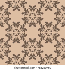 Dark brown floral seamless pattern on beige background