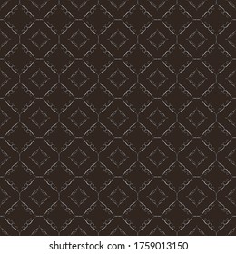 Vector floral marrón oscuro sin fisuras en el fondo editable con plata, Lujo, Papel tapiz, Patrón geométrico de lujo en impresión, diseño de moda, boda, Elegante e invitación.