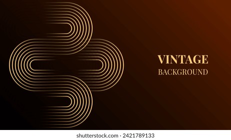 Dark brown gradient abstract background with gold wavy lines design. Vintage geometric pattern. Retro poster or web banner template. Blended lines	