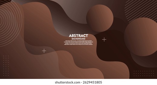 Dark brown gradient background with geometric wave elements and circle shapes. Dark brown wave design. Simple and elegant concept. Vector Eps10