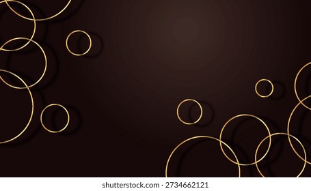 Dark brown gradient background with luxurious gold circle line decoration. Premium minimalist and modern design. Elegant creative design concept. Vector Illustration eps. 4