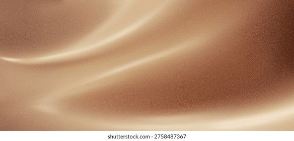 Dark brown gradient background with warm beige liquid waves. Aesthetic gold, blurry, grainy gradation bg with noise texture and latte, chocolate, caramel colors. Cosmetic poster. 3D vector backdrop