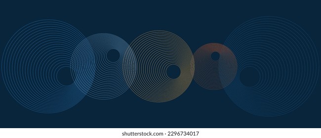 Dark Brown, Green and Blue Minimal 3D Geometric Pattern Background with Concentric Circles, Multi Purpose Template, Round Shapes Composition, Poster,Header or Landing Page Design - Vector Illustration