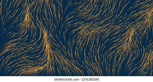 Dark Brown and Green Moving, Flowing Stream of Particles in Curving, Wavy Lines - Digitally Generated  Futuristic Abstract 3D Geometric Background Design, Generative Art in Editable Vector Format
