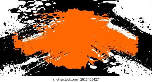 Dark brown grunge background. Black white orange old weathered surface in horror style. Dirty spots, cracks, splashes on old canvas. Abstract texture of a rusty aged surface. Light brown backdrop