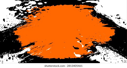 Dark brown grunge background. Black white orange old weathered surface in horror style. Dirty spots, cracks, splashes on old canvas. Abstract texture of a rusty aged surface. Light brown backdrop