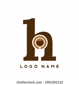 Dark brown of H initial letter with coffee cup sign logo vector template