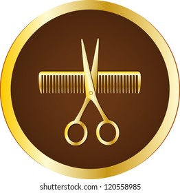 dark brown hairdresser sign with scissors and comb