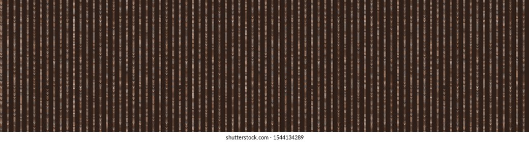 Dark Brown Knit Stitch Stripe Border Texture Background. Seamless Pattern in Multicolor Variegated Dye Ribbon Trim. Knitting Craft Background. Hand Drawn Winter Stitch Effect Banner. Vector  Eps 10.
