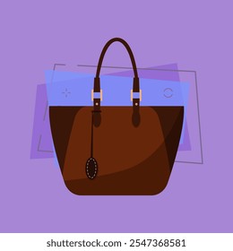 Dunkelbraune Ledertote Tasche Illustration. Einkaufen, Zubehör, Tasche. Modekonzept. Vektorgrafik kann für Themen wie Kleidung, Mode, Werbung, Shopping verwendet werden