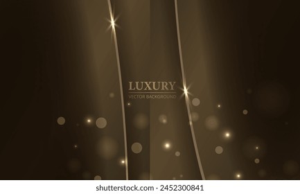 Fondo abstracto de lujo marrón oscuro con efecto bokeh y destellos en líneas curvas doradas. Elegante diseño de Plantilla de fondo de Ilustración vectorial para el premio de celebración.