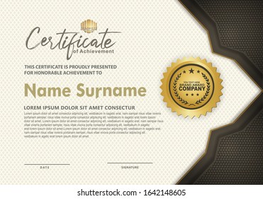 Dark brown modern certificate template with dots halftone effect ornament on texture pattern background, 