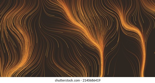 Movimiento marrón oscuro, flujo, flujo de partículas en curvado, líneas onduladas - diseño de fondo geométrico 3D de origen rojo oscuro y futurista de generación digital, arte generativo en formato vectorial editable