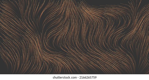Dark Brown Moving, Flowing Stream of Particles in Curving, Wavy Lines - Digitally Generated  Futuristic Abstract 3D Geometric Background Design, Generative Art in Editable Vector Format