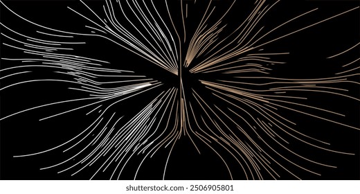 Dark Brown Moving, Flowing, Stream of Particles in Curving, Wavy Lines - Digitally Generated Dark Futuristic Abstract 3D Geometric Background Design,