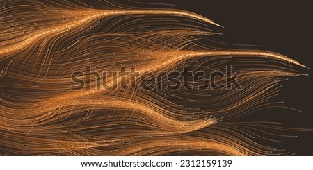 Dark Brown Moving, Flowing, Stream of Particles in Curving, Wavy Lines - Digitally Generated Dark Futuristic Abstract 3D Geometric Background Design, Generative Art in Editable Vector Format