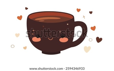  a dark brown mug filled with a dark brown liquid, likely coffee or hot chocolate. The mug has a simple, rounded design with a small handle on the right side. 