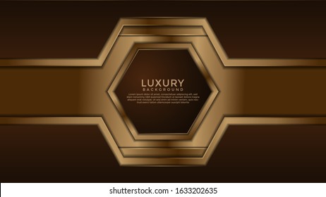 Dark Brown Premium abstract background with gold lines isolated on textured background. Premium Vector. Eps 10