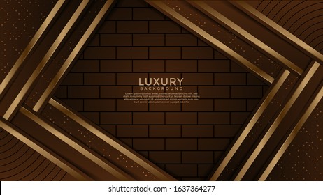 Dark Brown Premium abstract background with gold lines isolated on textured background. Premium Vector. Eps 10